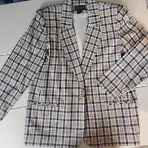 Tartan Plaid Gingham Linen Blazer Jacket Vintage Collegiate Preppy Grandpa Nerdy